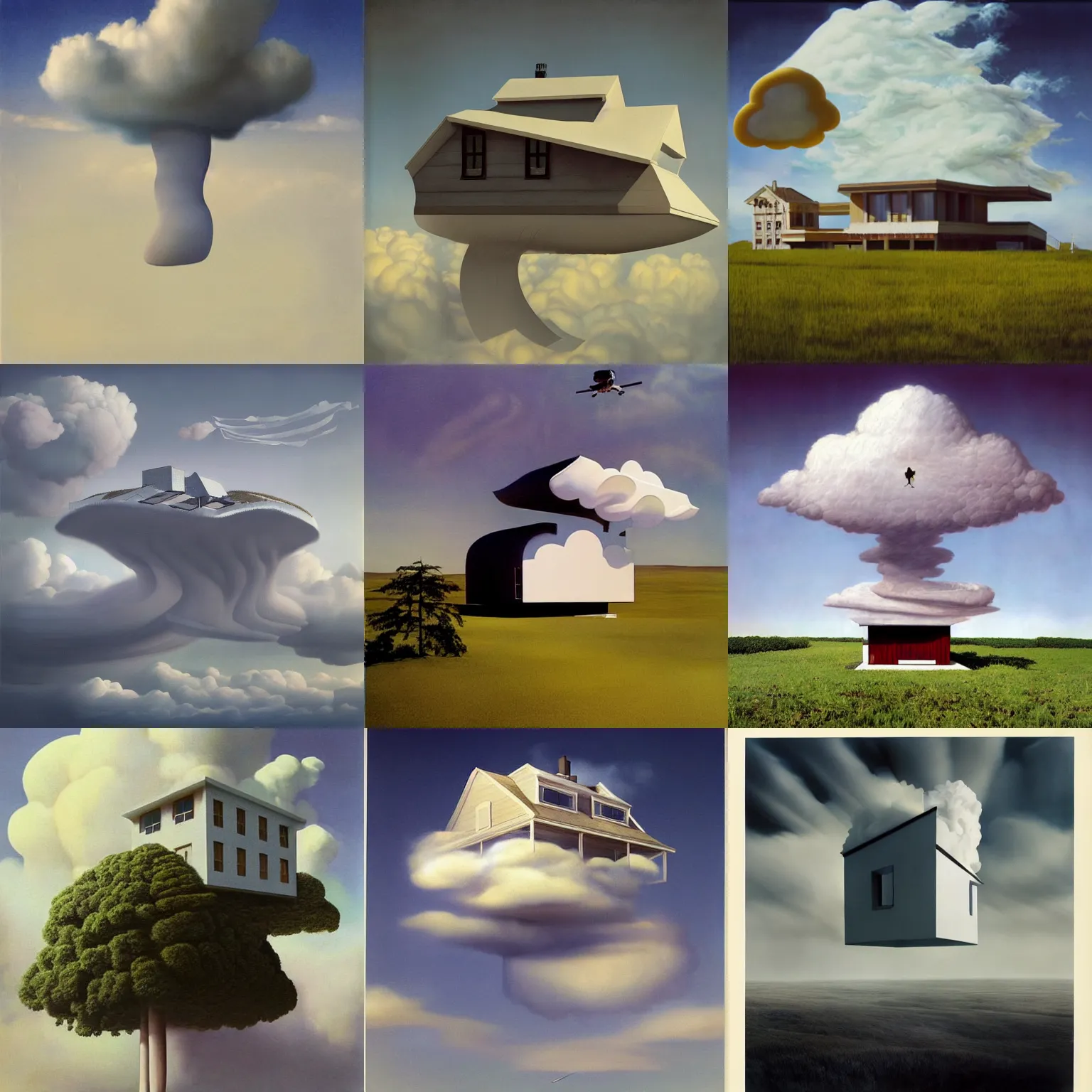 Prompt: a house built on a cloud in the sky. painting by hugh kretschmer.