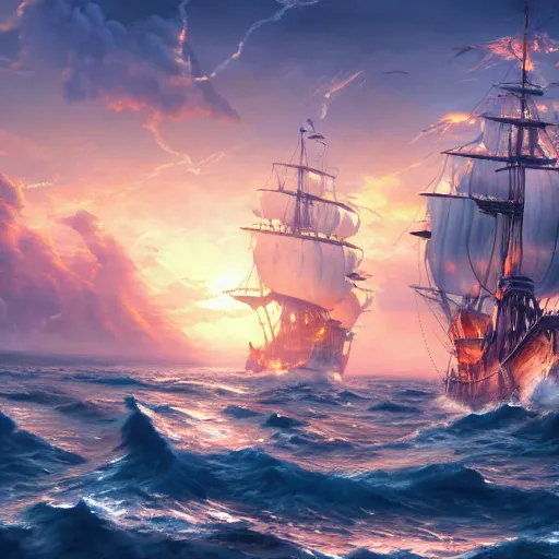 illustration, ship, anime, anime girls, artwork, sailors, mythology, flood,  HD Wallpaper | Rare Gallery