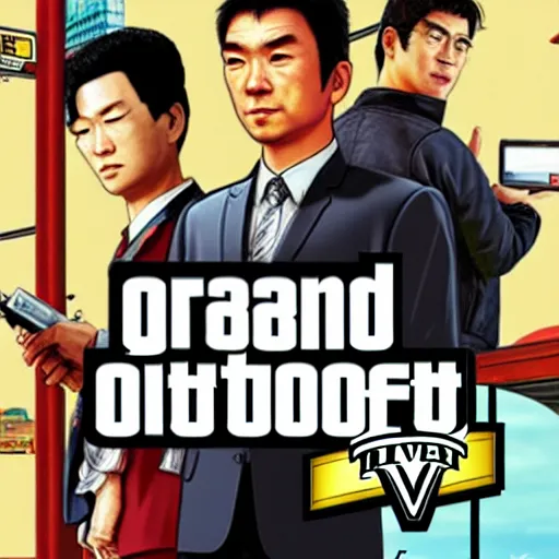 Prompt: Asian MIT PHD in a GRAND theft auto poster