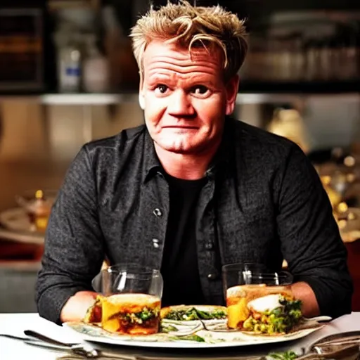 Prompt: gordon ramsey drinks the lamb sauce, it is very tasty and spicy, very good