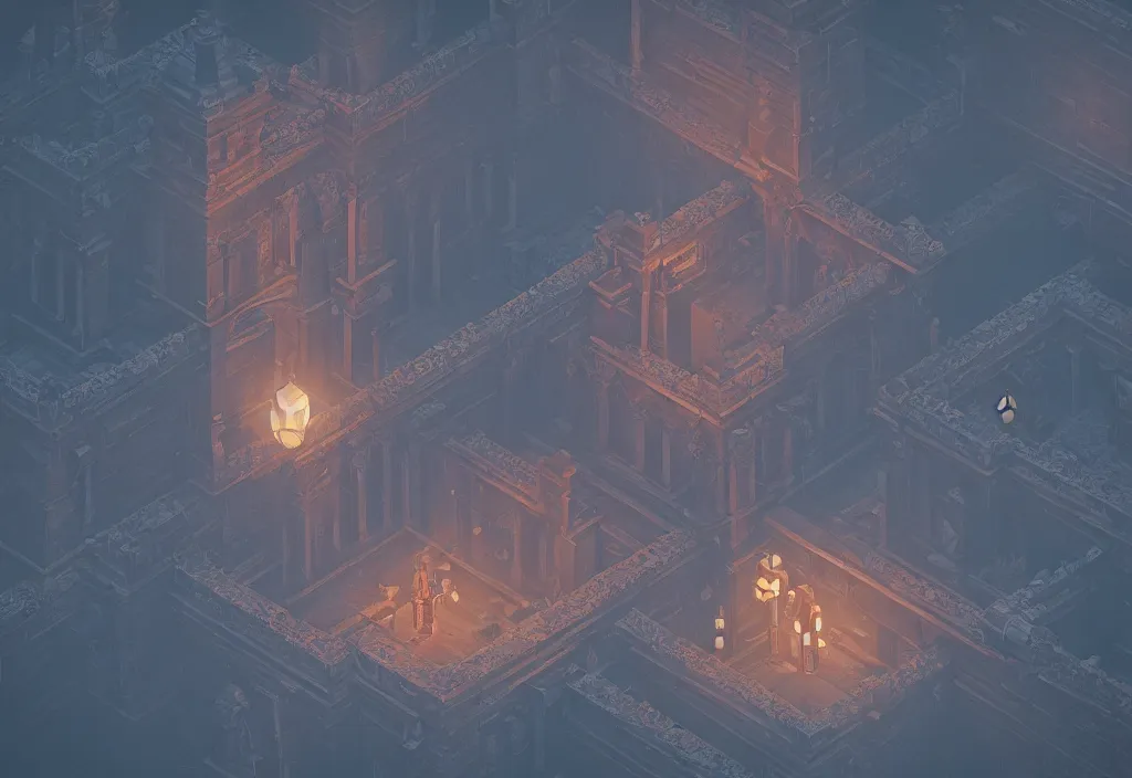 Image similar to isometric magicavoxel Bloodborne haven cinematic lighting, 4k