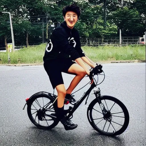 Prompt: “K-pop star Changbin riding a bicycle”