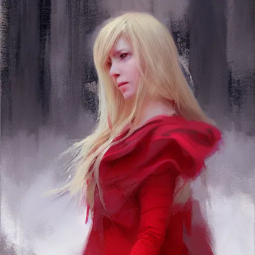 Prompt: portrait painting of Lyse from Final Fantasy XIV, the lady in red, wide angle, by Richard Schmid and Jeremy Lipking