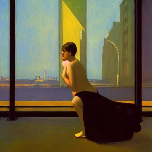 Image similar to a lonely figure in mumbai, hyperrealistic film still by edward hopper, by gottfried helnwein, by klimt, by paolo uccello, art nouveau, highly detailed, strong lights, liminal, eerie, metaphysical, bright pastel colors,