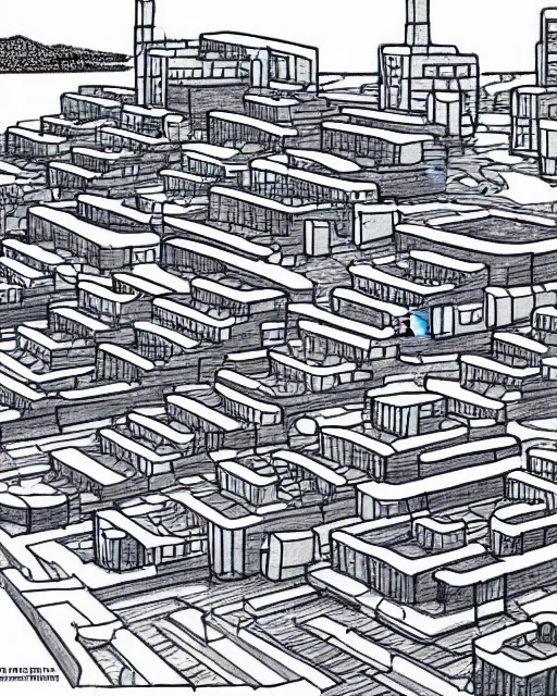 Prompt: a landscape drawing of habitat 6 7 in montreal, only it's in the simpsons tv show