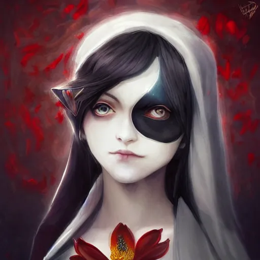 Prompt: zero from drakengard by anato finnstark, artgerm and wlop, woman with flower on her eye, beautiful composition, pretty face