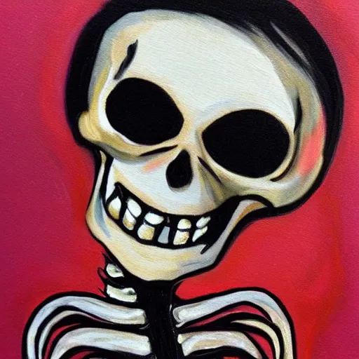 Prompt: winking smiling skeleton, painting