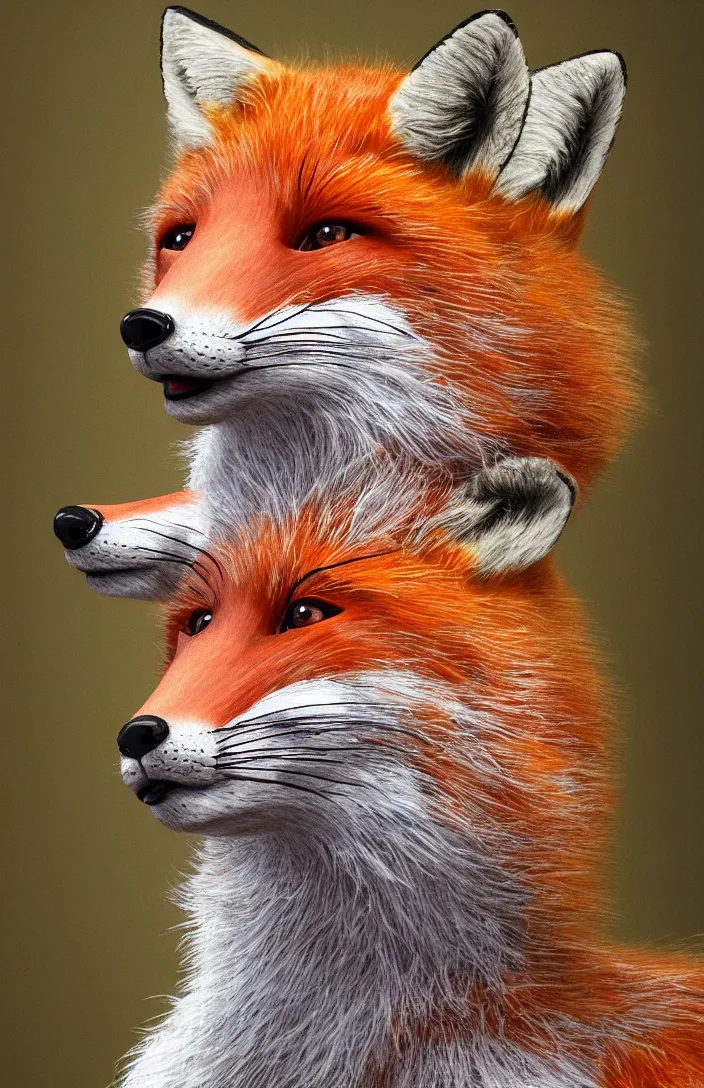 Image similar to a photorealistic humanoid fox, antrophomorphic