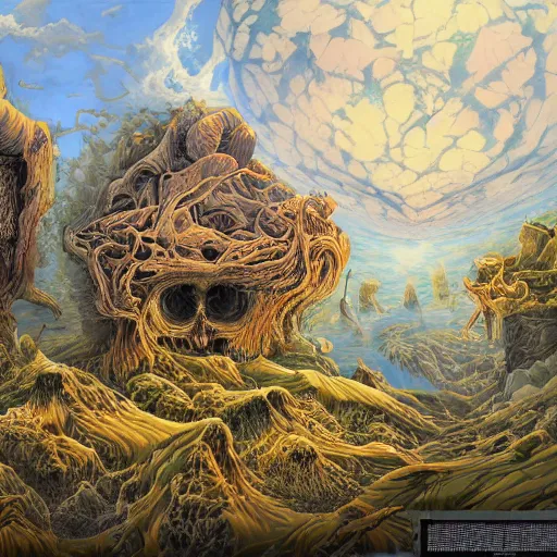 Image similar to hyper - detailed character composition painting in the style of artist chris mars, in a landscape