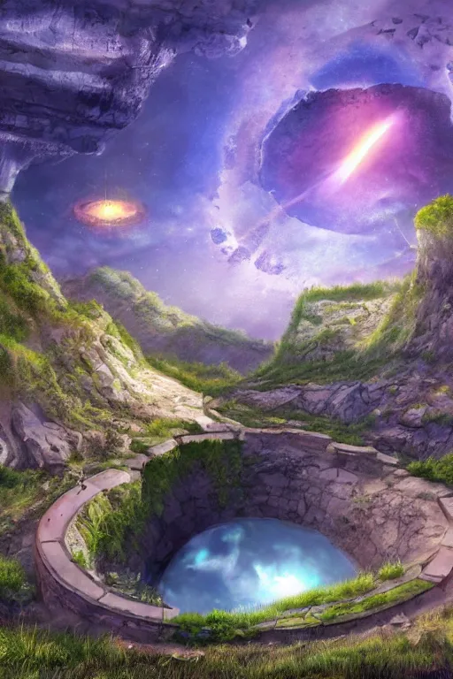 Image similar to the blackhole quarry, fantasy, magic, 4 k, ultra realistic, celshaded art