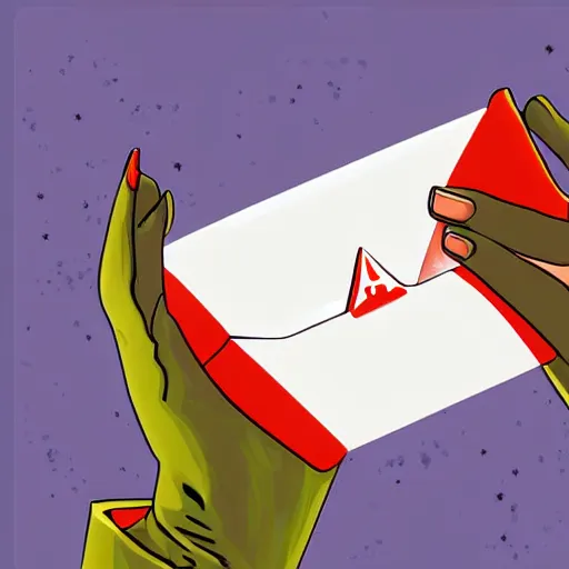 Image similar to A gloved hand holding an envelope, digital illustration, Magic the Gathering