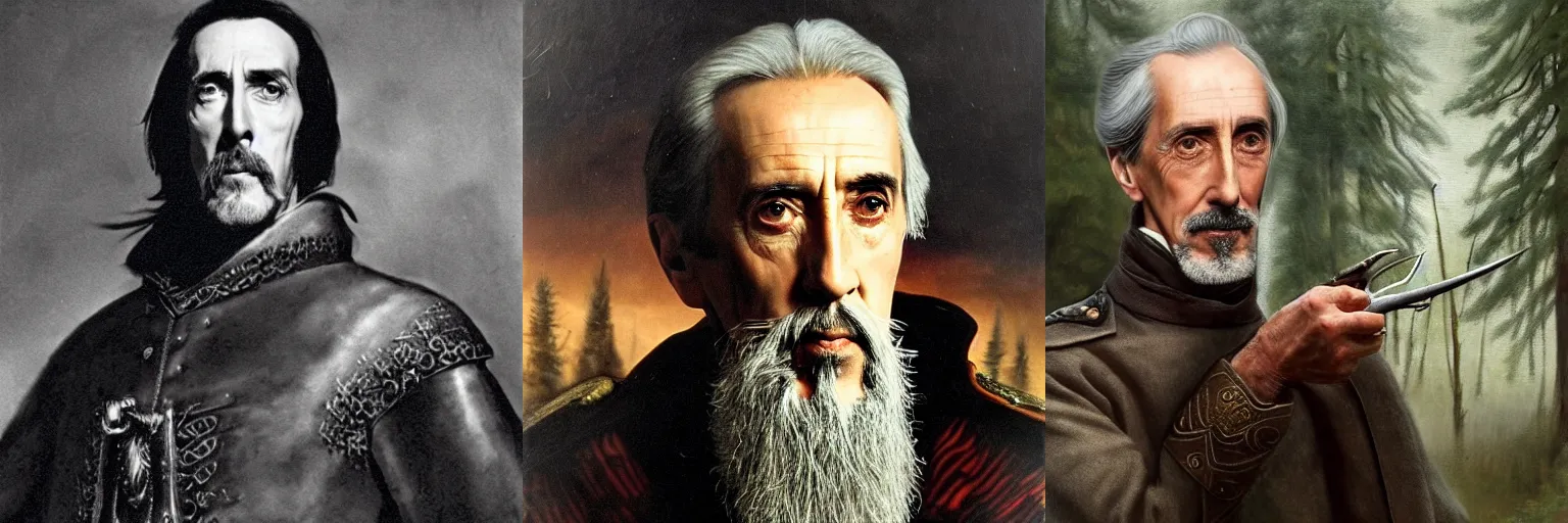 Prompt: a middle aged, martial, stark 19th century eastern european hunter with a large gray goatee looks similar to Jonathan Hyde and young Christopher Lee and young Christopher Lee. The background is a eastern european forrest. cinematic lighting, highly detailed, realistic, antique painting