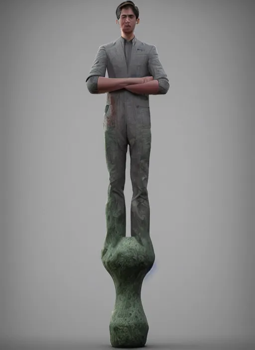 Image similar to a sculpture of a man standing next to a tall vase, a raytraced image by Hikari Shimoda, polycount, video art, vray tracing, ray tracing, rendered in unreal engine