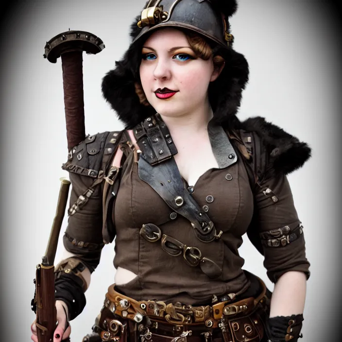 Image similar to full length photograph of a real - life very beautiful dieselpunk warrior. extremely detailed. dslr. 8 5 mm.