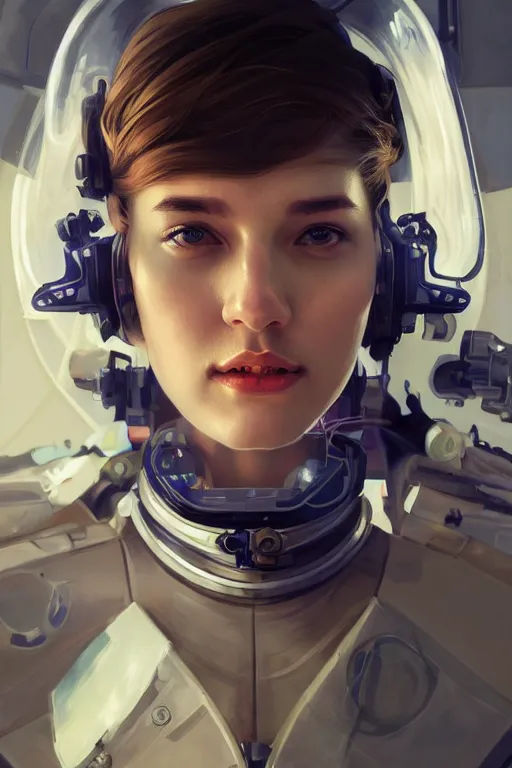 Image similar to portrait futuristic beautiful South Europe Airforce armored pilot Girl, at inside of future fighter aircraft, ssci-fi, fantasy, intricate, very very beautiful, elegant, human anatomy, neon light, highly detailed, digital painting, artstation, concept art, soft light, smooth, sharp focus, illustration, art by tian zi and WLOP and alphonse mucha