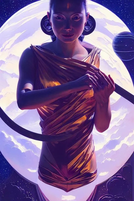 Image similar to space, buddhism, 🍆🌈💀 futurism, painting by greg rutkowski, j. c. leyendecker, artgerm