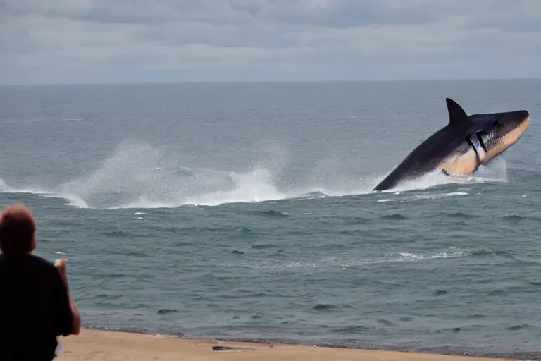 Image similar to huge megalodon washed upon the shore, people watching