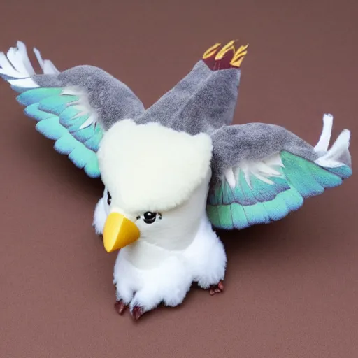 Image similar to a cute gryphon seagull plush doll