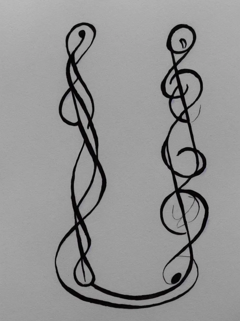 Image similar to a clean single line drawing sketch for a tattoo, treble clef with scar line in the middle, clean single line tattoo with color burst when crossing scar