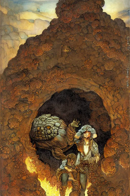 Image similar to a huge tortoise in a volcanic lava cave by lawrence alma tadema and rick berry and norman rockwell and jason fabok and greg staples and nc wyeth