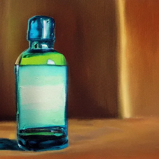 Prompt: a painting from a cloud in a bottle