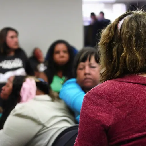 Image similar to a mom accused of bullying at aa farm in suburban chicago, illinois, tuesday, septembera & m holds hands on prompt hearing by hundreds of migrants and their communities at large in wisconsin and illinois. style of stormy beings