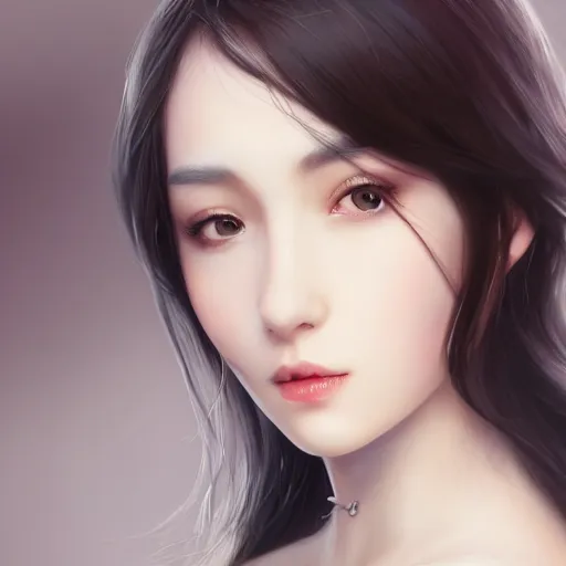 Image similar to a beautiful and elegant girl by wlop, black hair, dream, closeup headshot, 8 k, high detailed, style of ghost blade, ultra - realistic painting, trending on artstation, cg rendering.