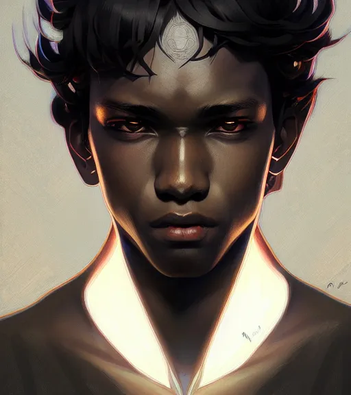 Prompt: symmetry black boy ultra detailed, intricate, anime, dynamic lighting, digital art, digital painting, art station, wlop, sharp focus, illustration, art by artgerm and greg rutkowski and alphonse mucha