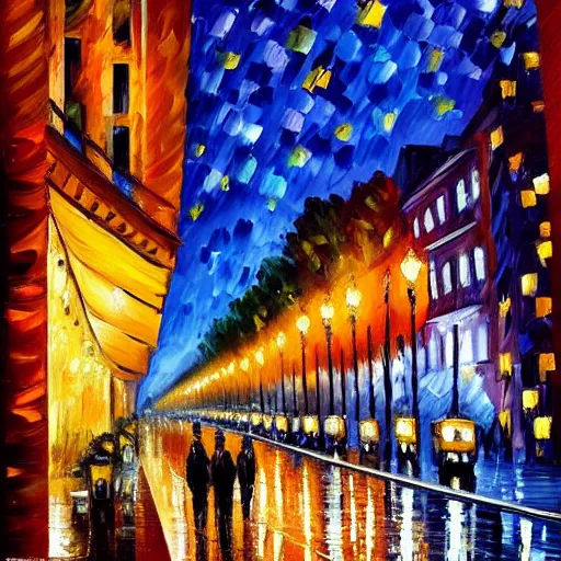 Image similar to the night of Avenue des Champs-Élysées, by Afremov, Leonid