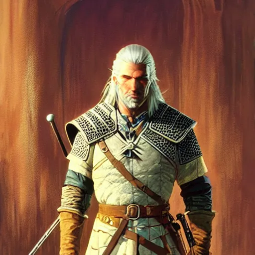 Image similar to geralt of rivia spring light, painting by aramaki, shinji, craig mullins, j. c. leyendecker