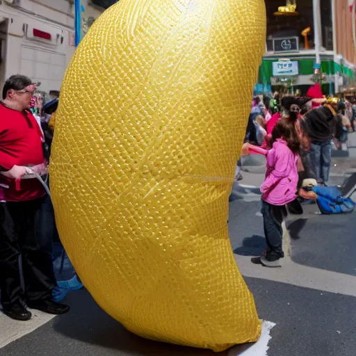 Image similar to photo of a Macy's balloon shaped like a matzah, parade photography