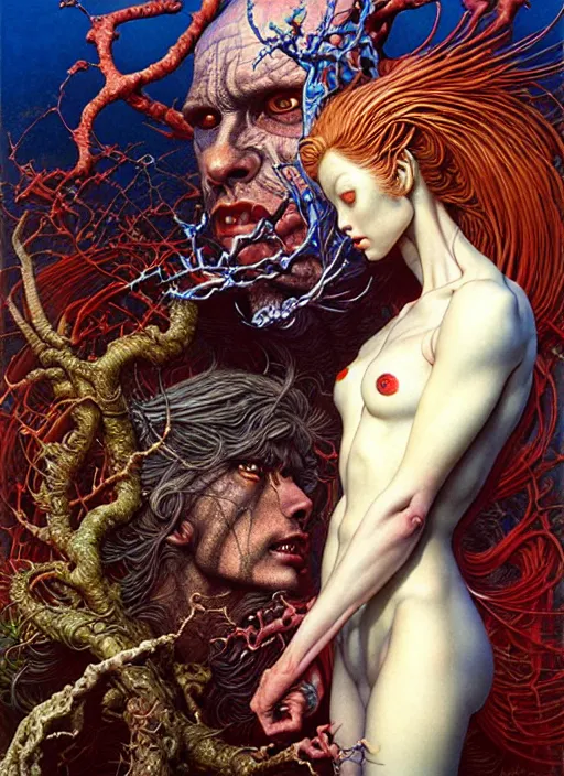 Prompt: detailed image of adam and eve by Ayami Kojima, Amano, Karol Bak, Greg Hildebrandt, and Mark Brooks, rich deep colors. Beksinski painting, part by Adrian Ghenie and Gerhard Richter. art by Takato Yamamoto. masterpiece . intricate artwork by Tooth Wu and wlop and beeple, greg rutkowski, very coherent symmetrical artwork, cinematic, hyper realism, high detail, octane render, unreal engine, 8k, Vibrant colors, Smooth gradients, High contrast, depth of field. by Katsuhiro Otomo, full body character drawing, inspired by Evangeleon, clean ink detailed line drawing, intricate detail, extremely detailed. painting by Arthur Rackham, Eugene de Blaas, Frederic Leighton