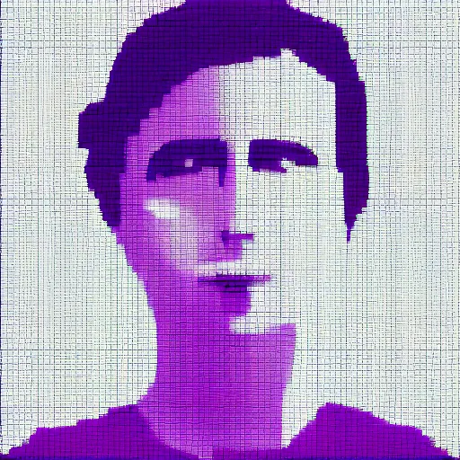 Prompt: NPC simple white and purple Bauhaus portrait in the style of Sarah Gordon