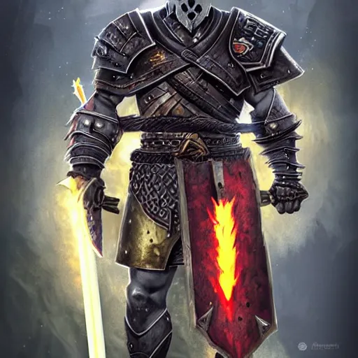 Image similar to Ares the god of war with heavy armor and sword, heavy knight helmet, dark sword in Ares's hand, war theme, bloodbath battlefield background, fiery battle coloring, hearthstone art style, epic fantasy style art, fantasy epic digital art, epic fantasy card game art