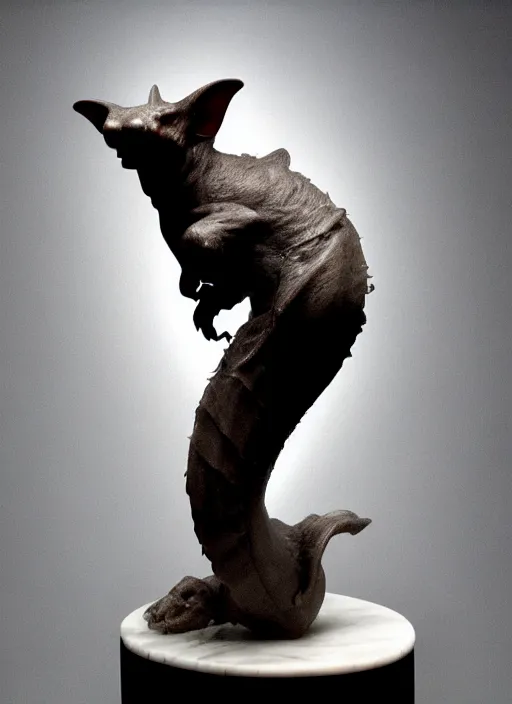 Image similar to sculpture of a vampire bat, made of marble, beautiful studio lighting