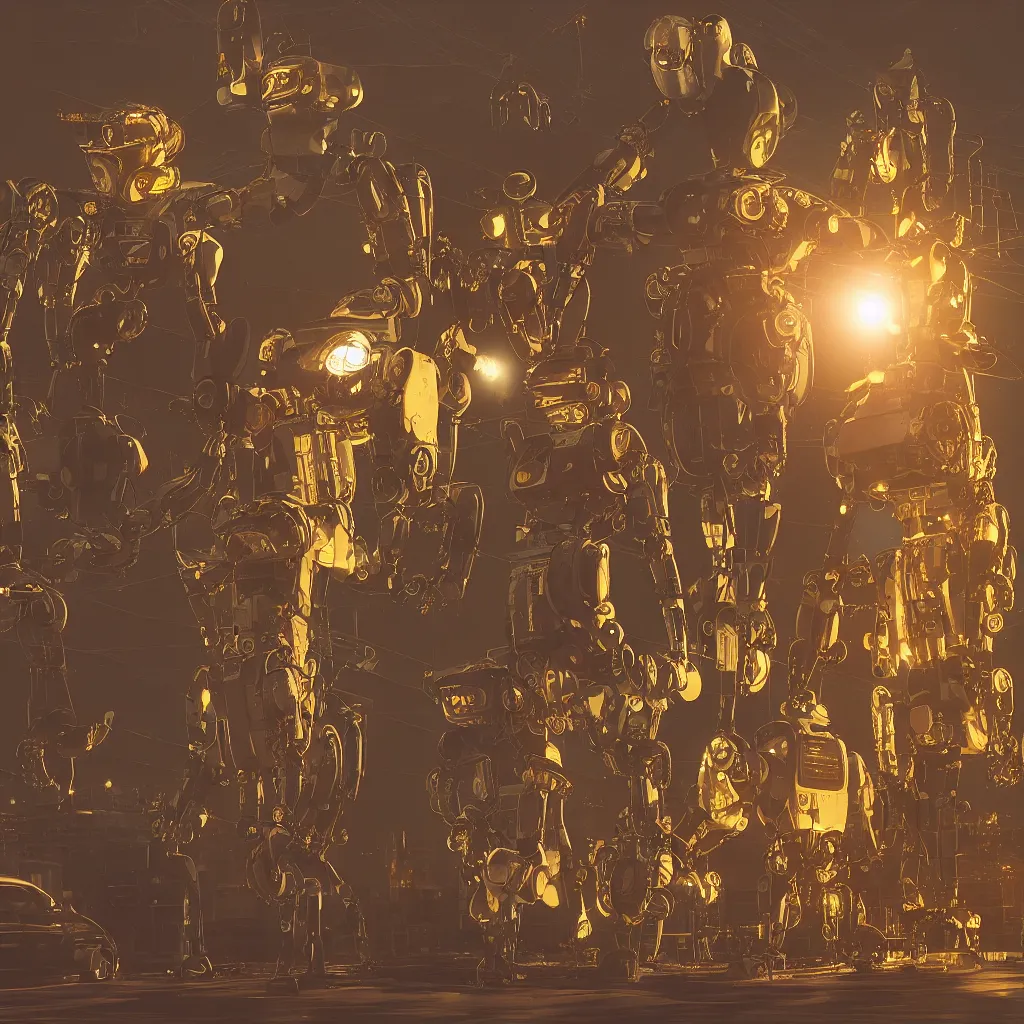 Prompt: two robots marry in church, detailed, beautiful, golden hour, tokyo suburbs, digital art, unreal engine, bokeh, octane render, 8 k hd