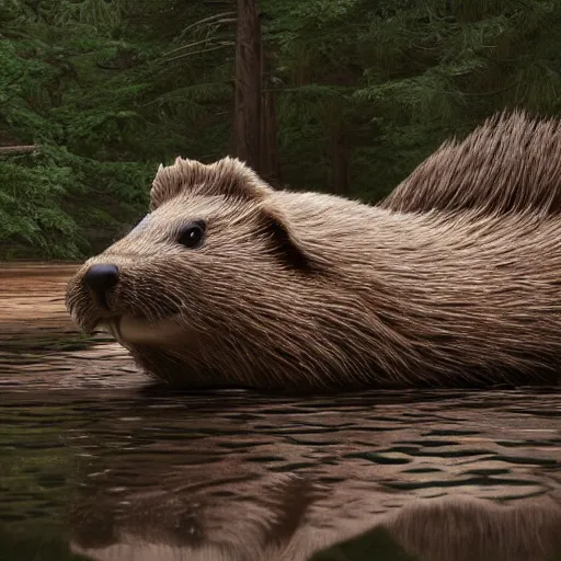 Image similar to hyperrealistic dslr film still of justin bieber disguised as a ( beaver ), beaver dam, stunning 8 k octane comprehensive 3 d render, inspired by istvan sandorfi & greg rutkowski & unreal engine, perfect symmetry, dim volumetric cinematic lighting, extremely hyper - detailed, incredibly real lifelike attributes & flesh texture, intricate, masterpiece, artstation, stunning