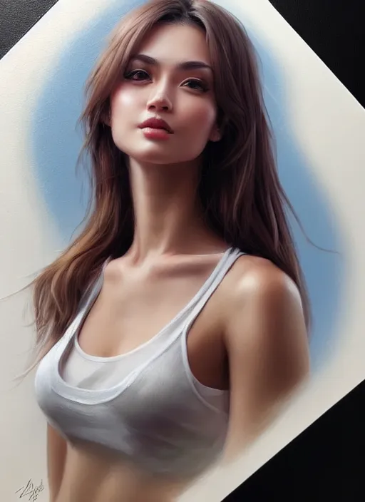 Image similar to photo of a gorgeous young woman in the style of stefan kostic, realistic, sharp focus, 8 k high definition, insanely detailed, intricate, elegant, art by stanley lau and artgerm