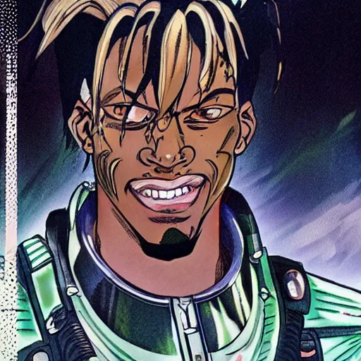 Image similar to a t - travis scott as 8 0 0 terminator in yusuke murata style, detailed