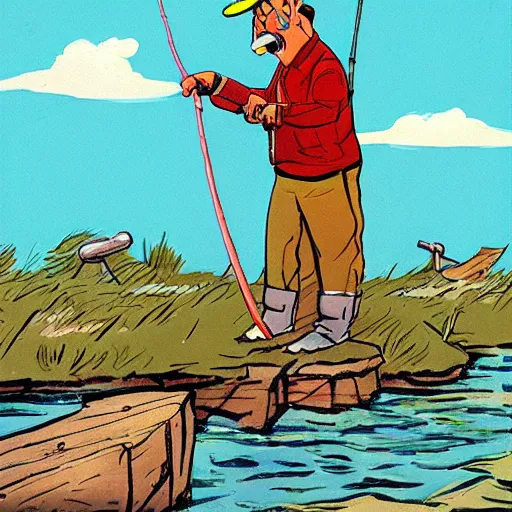 Image similar to coyote ralph fishing in ussr, cartoon art