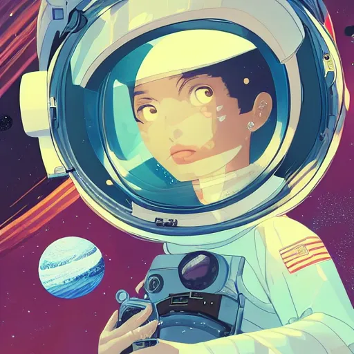 Image similar to model jessica alba light novel illustration as an astronaut by makoto shinkai by victo ngai by