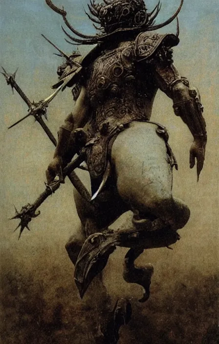 Image similar to minotaur in ancient armor, beksinski, ruan jia,