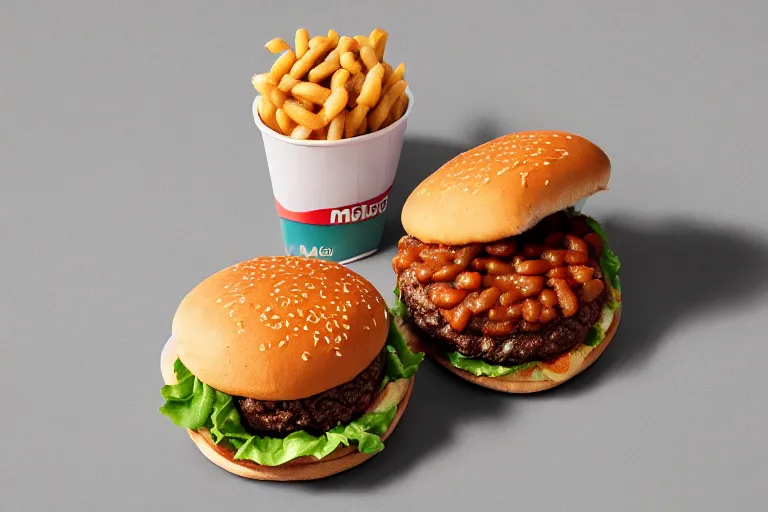 Image similar to mcdonalds baked beans burger, ( ( patty ) ), commercial photograph