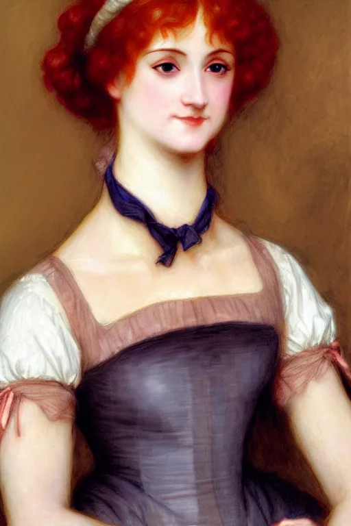 Prompt: jane austen red hair, painting by rossetti bouguereau, detailed art, artstation