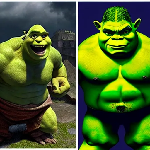 Prompt: shrek vs hulk