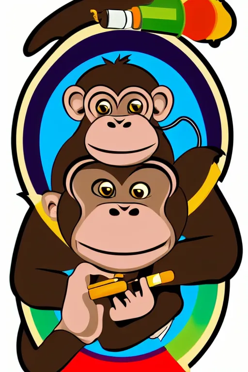 Image similar to Portrait of a Monkey with a cigarette, mafia, gangster, sticker, colorful, illustration, highly detailed, simple, smooth and clean vector curves, no jagged lines, vector art, smooth