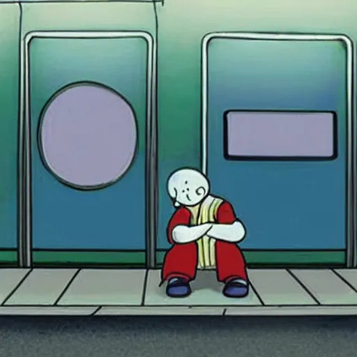 Prompt: doraemon homeless in a subway in new york, dimly lit begging for change, photorealistic sensual