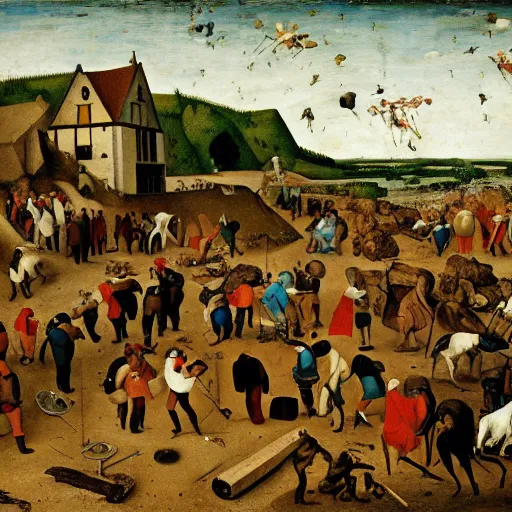 Prompt: a bruegel painting of rationalists trying to prevent an artificial general intelligence from destroying the world