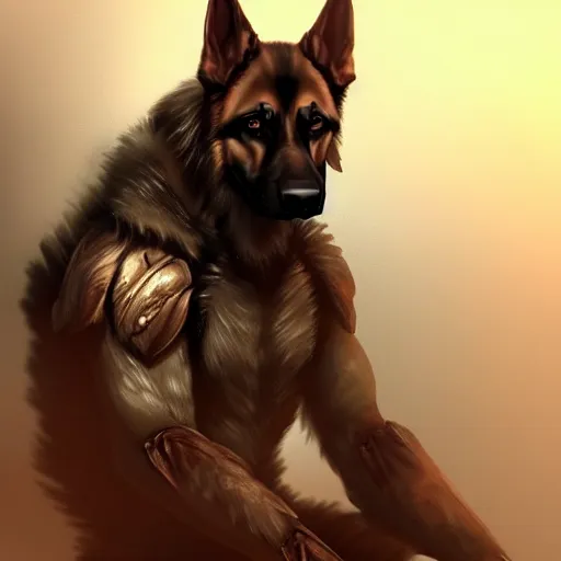 Image similar to a wounded humanoid german shepherd beast - man in military style, sitting on the bed, highly detailed portrait, digital painting, artstation, concept art, smooth, sharp foccus ilustration, artstation