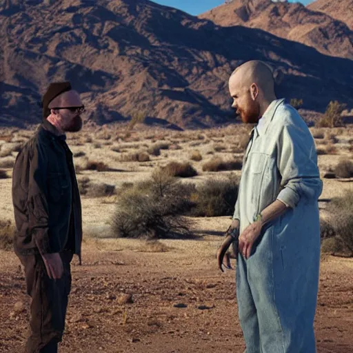 Image similar to Walter White meets Jesse pinkman in a desert